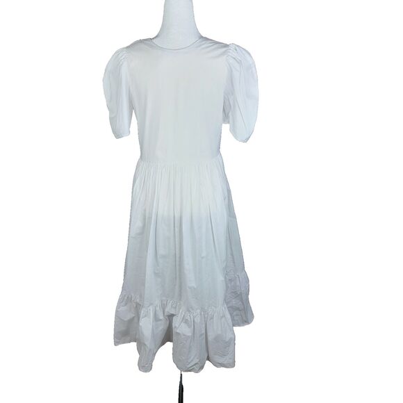 RHODE Dress Size Med White Nisha Puff-Sleeve Cotton Poplin Pockets Unlin… - Picture 2 of 16